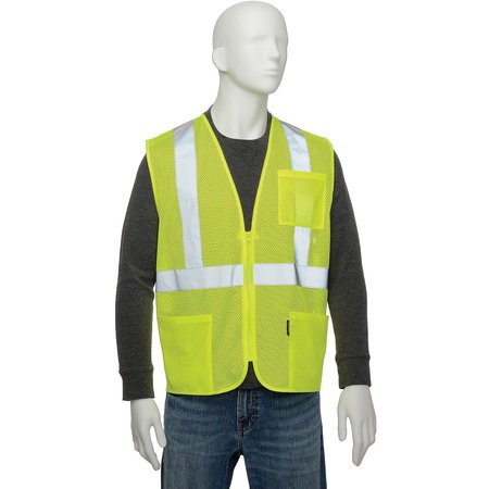 GLOBAL INDUSTRIAL Class 2 Hi-Vis Safety Vest, 2 Silver Strips, Polyester Mesh, Lime, Size XL 695306
